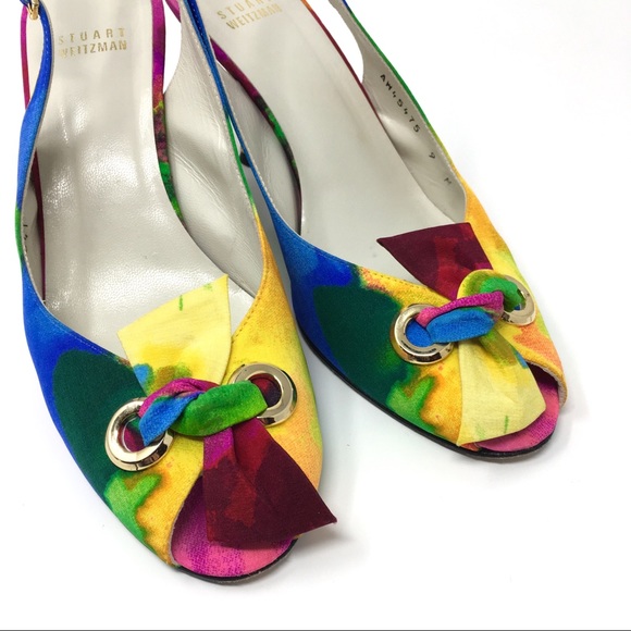 Stuart Weitzman rainbow watercolor peep toe heels - Picture 4 of 8